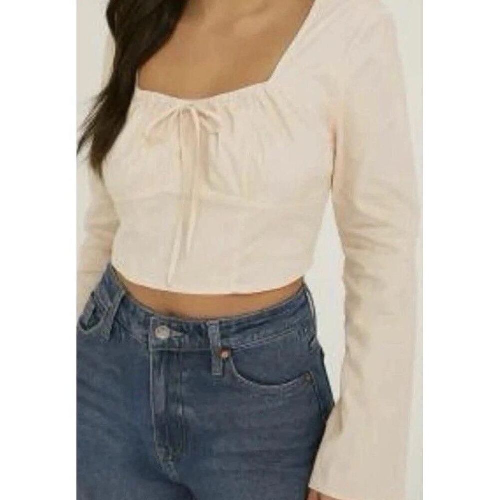 Wild Fable Cream Crop Top Square Neck Tie Front Cottagecore coquette Women's M